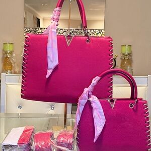 Elegant Fuchsia Tote Bag Set with Scarf Accent